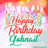 Bright birthday candles with rainbow flames on a cake, alongside the text 'Happy Birthday Gobnait' in vibrant script in this celebratory animated GIF.