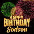 Wishing You A Happy Birthday, Godson! Best fireworks GIF animated greeting card.