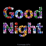 A rich and festive Good Night GIF. The jewel-encrusted letters radiate luxury, with stars and sparkles enhancing the colorful diamond design.