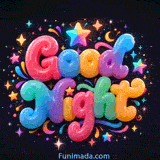 Thick colorful animated Good Night text features smooth gradient fills and soft highlights as playful stars moons and small light bursts create a cheerful nighttime scene on dark background