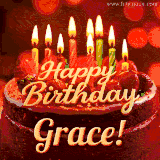 Beautifully decorated red velvet berry birthday cake with vibrant fruits and a glowing 'Grace' name, adding a touch of sweetness and sparkle.