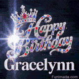 Shimmering animated card with a silver crown and diamond letters on a dark backdrop, personalized for Gracelynn.