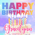 Animated Happy Birthday Cake with Name Gracelynn and Burning Candles