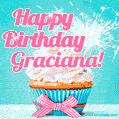 Happy Birthday Graciana! Elegang Sparkling Cupcake GIF Image.