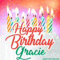 Happy Birthday GIF for Gracie with Birthday Cake and Lit Candles