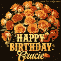 Beautiful bouquet of orange and red roses for Gracie, golden inscription and twinkling stars