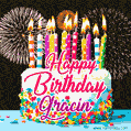 Amazing Animated GIF Image for Gracin with Birthday Cake and Fireworks