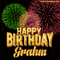 Wishing You A Happy Birthday, Grahm! Best fireworks GIF animated greeting card.