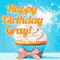 Happy Birthday, Gray! Elegant cupcake with a sparkler.