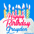 Happy Birthday GIF for Grayden with Birthday Cake and Lit Candles