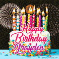 Amazing Animated GIF Image for Grayden with Birthday Cake and Fireworks
