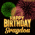 Wishing You A Happy Birthday, Graydon! Best fireworks GIF animated greeting card.