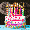 Amazing Animated GIF Image for Graydon with Birthday Cake and Fireworks