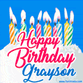 Happy Birthday GIF for Grayson with Birthday Cake and Lit Candles