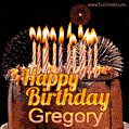 Chocolate Happy Birthday Cake for Gregory (GIF)