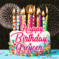 Amazing Animated GIF Image for Greycen with Birthday Cake and Fireworks
