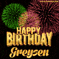 Wishing You A Happy Birthday, Greysen! Best fireworks GIF animated greeting card.