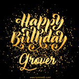 Animated GIF with colorful, festive 'Happy Birthday Grover' text decorated with patterns, a party hat, and falling confetti. A vibrant and cheerful design for birthday celebrations.