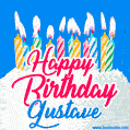 Happy Birthday GIF for Gustave with Birthday Cake and Lit Candles