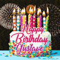 Amazing Animated GIF Image for Gustave with Birthday Cake and Fireworks