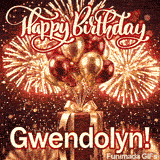 White elegant script spelling Gwendolyn across a luxury gift box with a large golden bow.