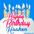 Happy Birthday GIF for Haakon with Birthday Cake and Lit Candles