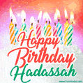 Happy Birthday GIF for Hadassah with Birthday Cake and Lit Candles