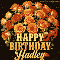 Beautiful bouquet of orange and red roses for Hadley, golden inscription and twinkling stars