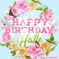 Beautiful Birthday Flowers Card for Halle with Animated Butterflies
