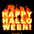 Burning text and creepy ghosts happy Halloween gif image