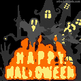 Happy Halloween Animated Text, Haunted House, Flying Witches and Ghosts