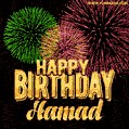 Wishing You A Happy Birthday, Hamad! Best fireworks GIF animated greeting card.