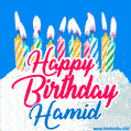Happy Birthday GIF for Hamid with Birthday Cake and Lit Candles