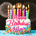 Amazing Animated GIF Image for Hani with Birthday Cake and Fireworks