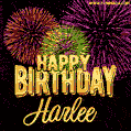 Wishing You A Happy Birthday, Harlee! Best fireworks GIF animated greeting card.