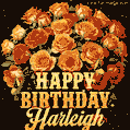 Beautiful bouquet of orange and red roses for Harleigh, golden inscription and twinkling stars