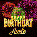 Wishing You A Happy Birthday, Harlo! Best fireworks GIF animated greeting card.