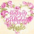 Pink rose heart shaped bouquet - Happy Birthday Card for Harlo