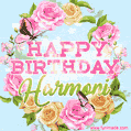 Beautiful Birthday Flowers Card for Harmoni with Animated Butterflies