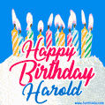 Happy Birthday GIF for Harold with Birthday Cake and Lit Candles