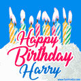Happy Birthday GIF for Harry with Birthday Cake and Lit Candles