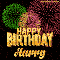 Wishing You A Happy Birthday, Harry! Best fireworks GIF animated greeting card.