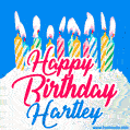 Happy Birthday GIF for Hartley with Birthday Cake and Lit Candles