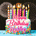 Amazing Animated GIF Image for Hartley with Birthday Cake and Fireworks