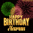 Wishing You A Happy Birthday, Harun! Best fireworks GIF animated greeting card.