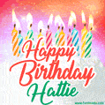 Happy Birthday GIF for Hattie with Birthday Cake and Lit Candles