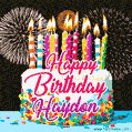Amazing Animated GIF Image for Haydon with Birthday Cake and Fireworks