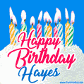 Happy Birthday GIF for Hayes with Birthday Cake and Lit Candles