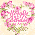 Pink rose heart shaped bouquet - Happy Birthday Card for Haylee