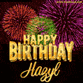 Wishing You A Happy Birthday, Hazyl! Best fireworks GIF animated greeting card.